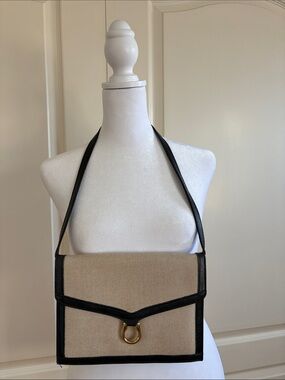 ALADA Canvas and Navy Trim Crossbody Shoulder Bag / Clutch